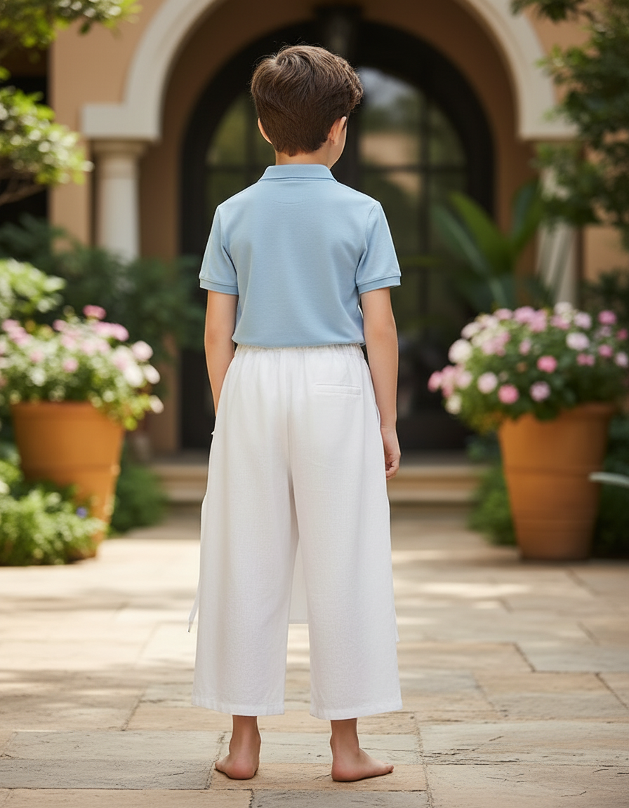 Pantalon En Lin Blanc Ample Décontracté Fluide Garçon - vue 2