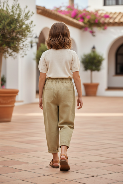 Pantalon En Lin Cargo Beige Ample Enfant - Kaki - vue 2