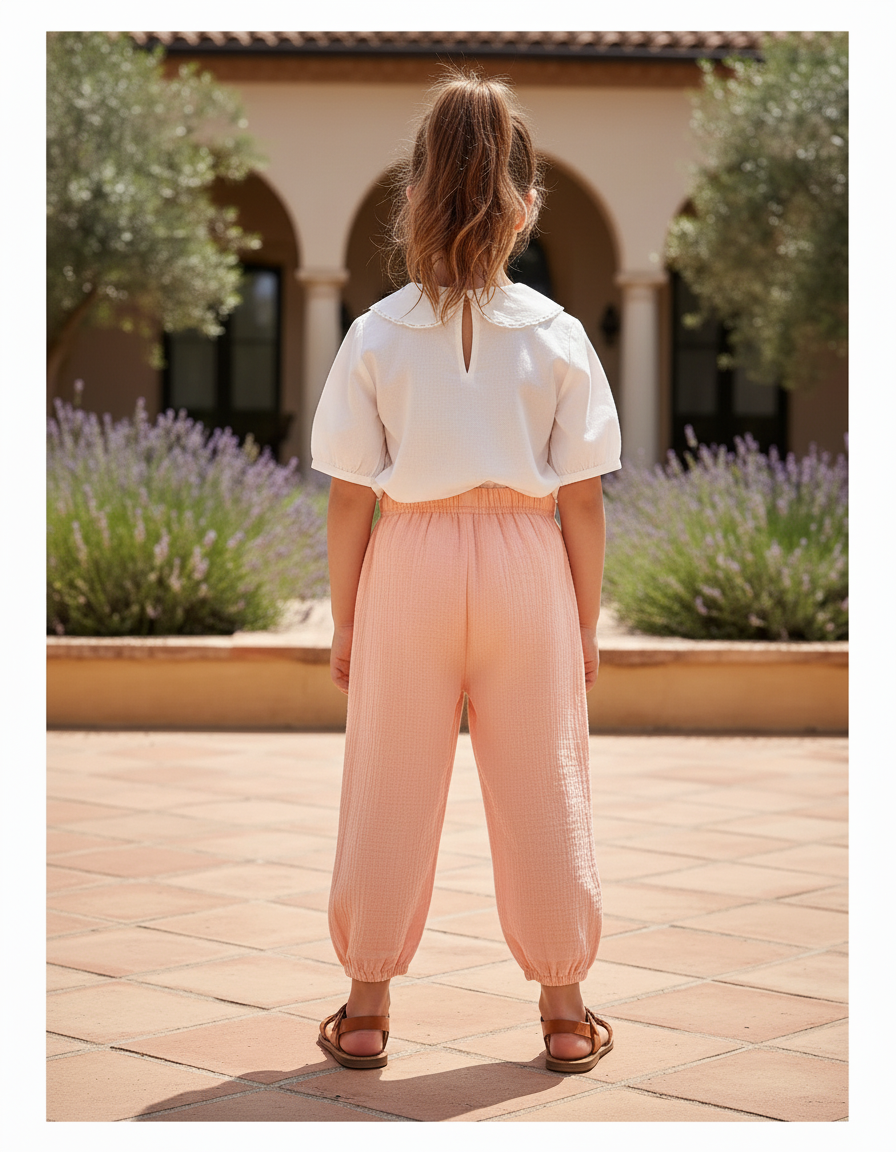 Pantalon En Lin Pêche Ample Élastique Enfant - Orange - vue 2