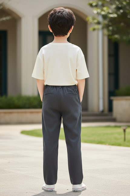 Pantalon En Lin Gris Droit Décontracté Garçon - vue 2
