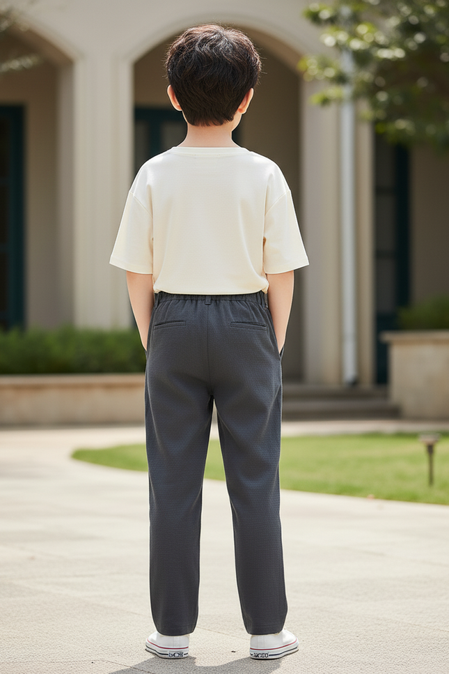Pantalon En Lin Gris Droit Décontracté Garçon - vue 2