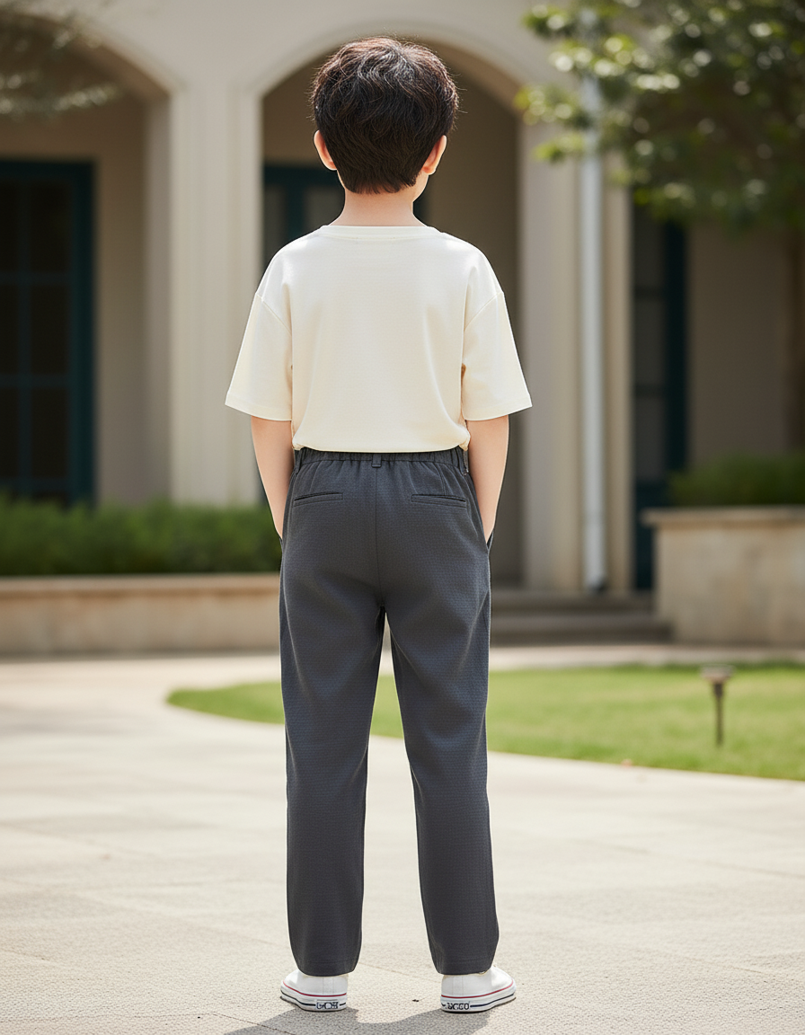 Pantalon En Lin Gris Droit Décontracté Garçon - vue 2