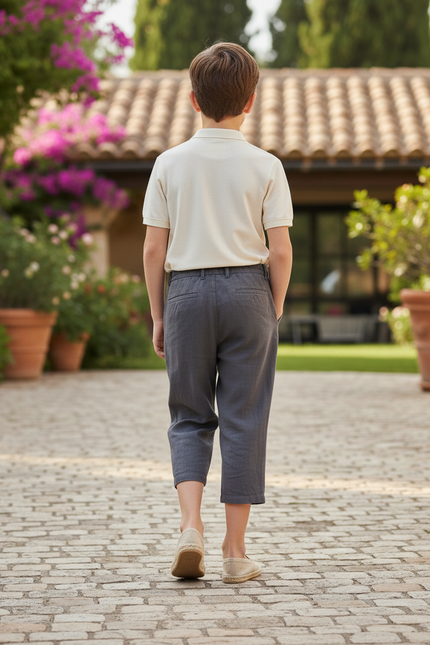 Pantalon En Lin Gris Court Ample Décontracté Garçon - vue 2