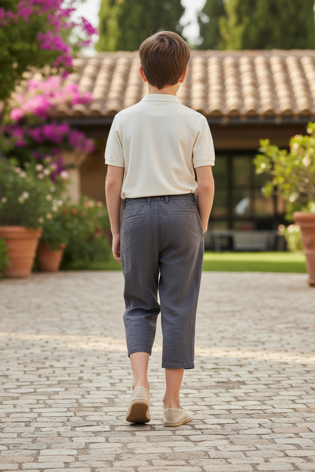 Pantalon En Lin Gris Court Ample Décontracté Garçon - vue 2