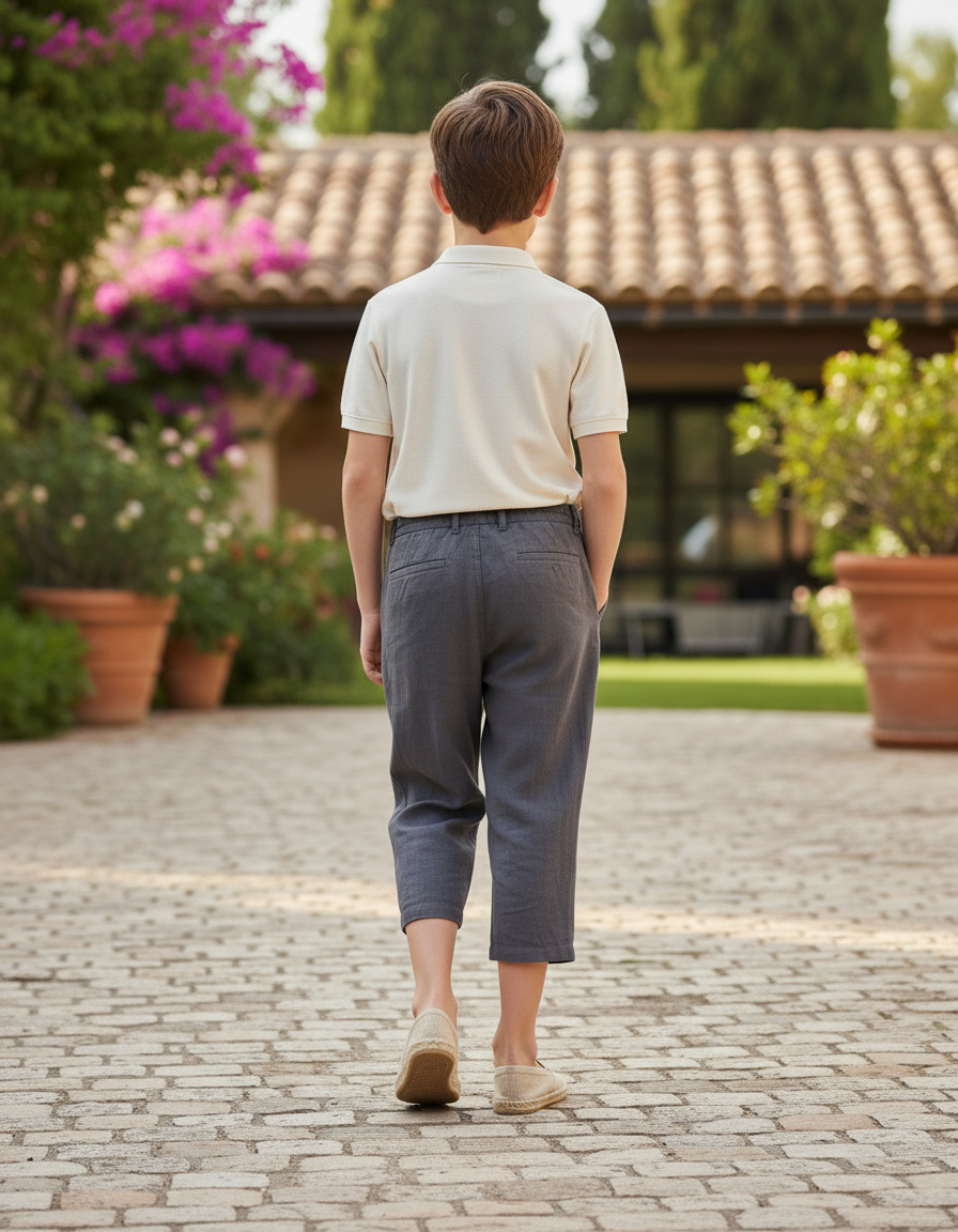 Pantalon En Lin Gris Court Ample Décontracté Garçon - vue 2