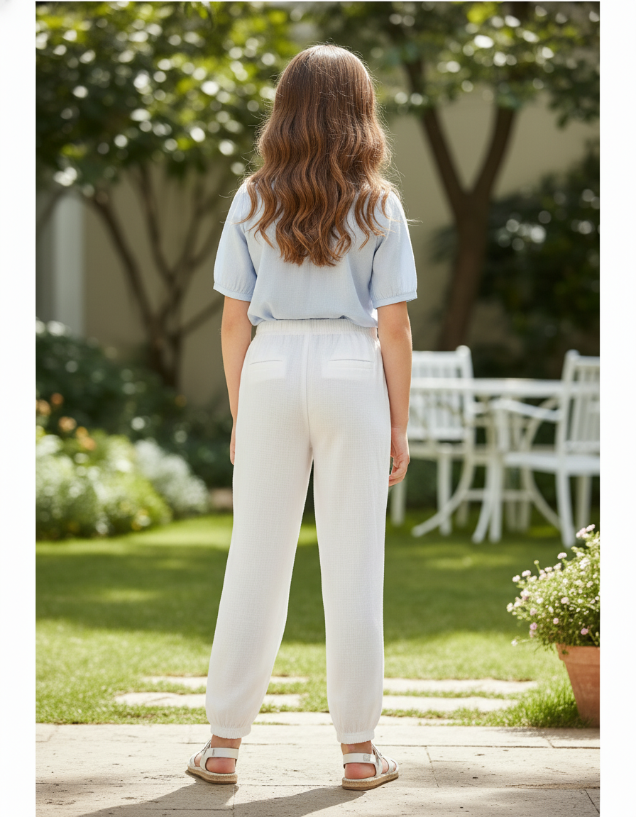 Pantalon En Lin Blanc Ample Décontracté Léger Fille - vue 2