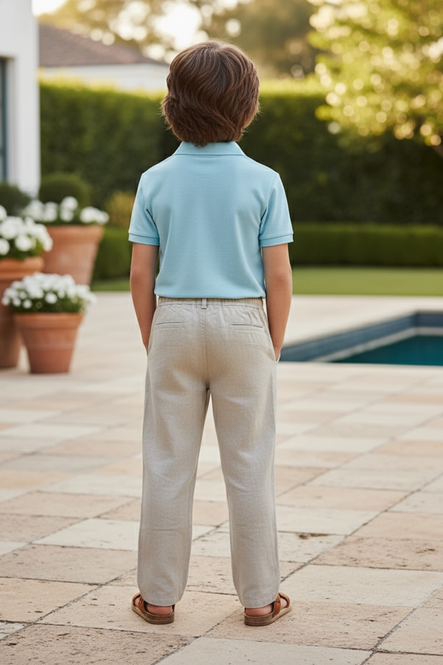 Pantalon En Lin Beige Ample Décontracté Léger Enfant - vue 2