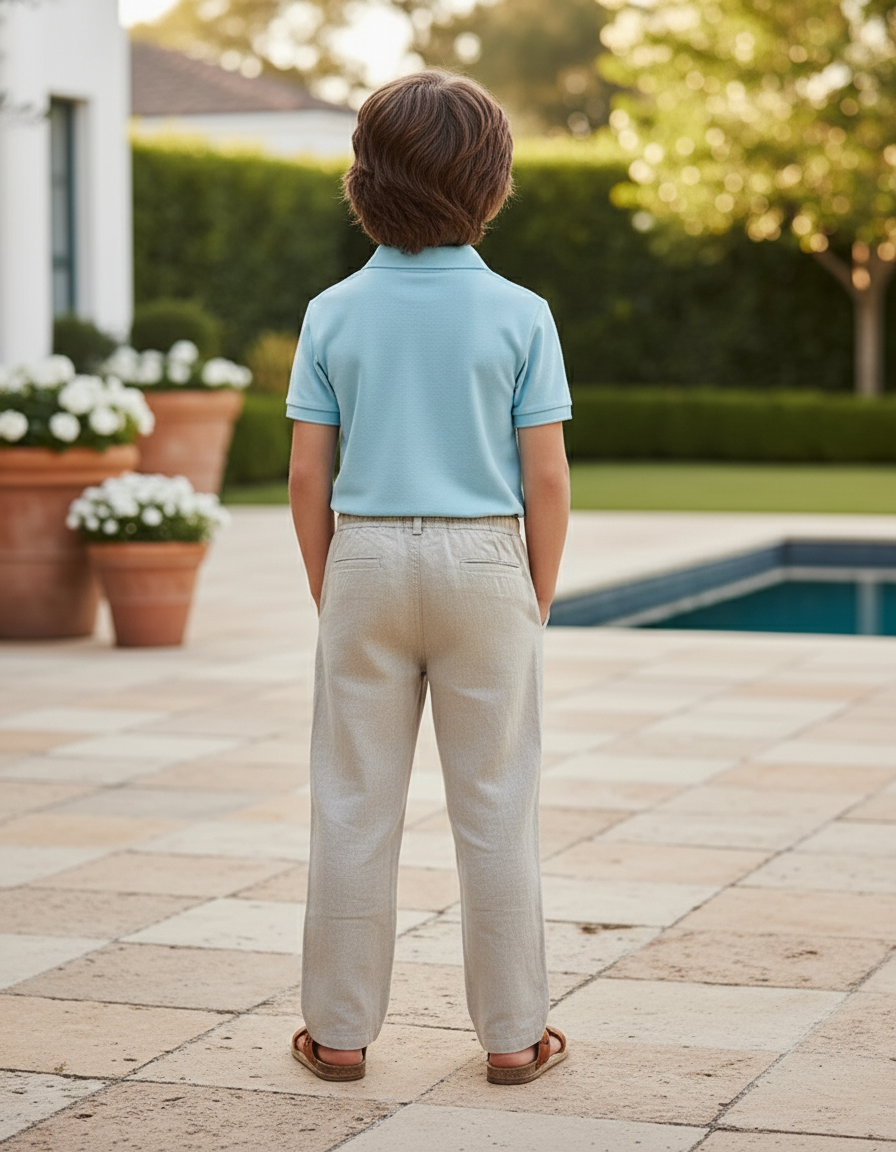 Pantalon En Lin Beige Ample Décontracté Léger Enfant - vue 2
