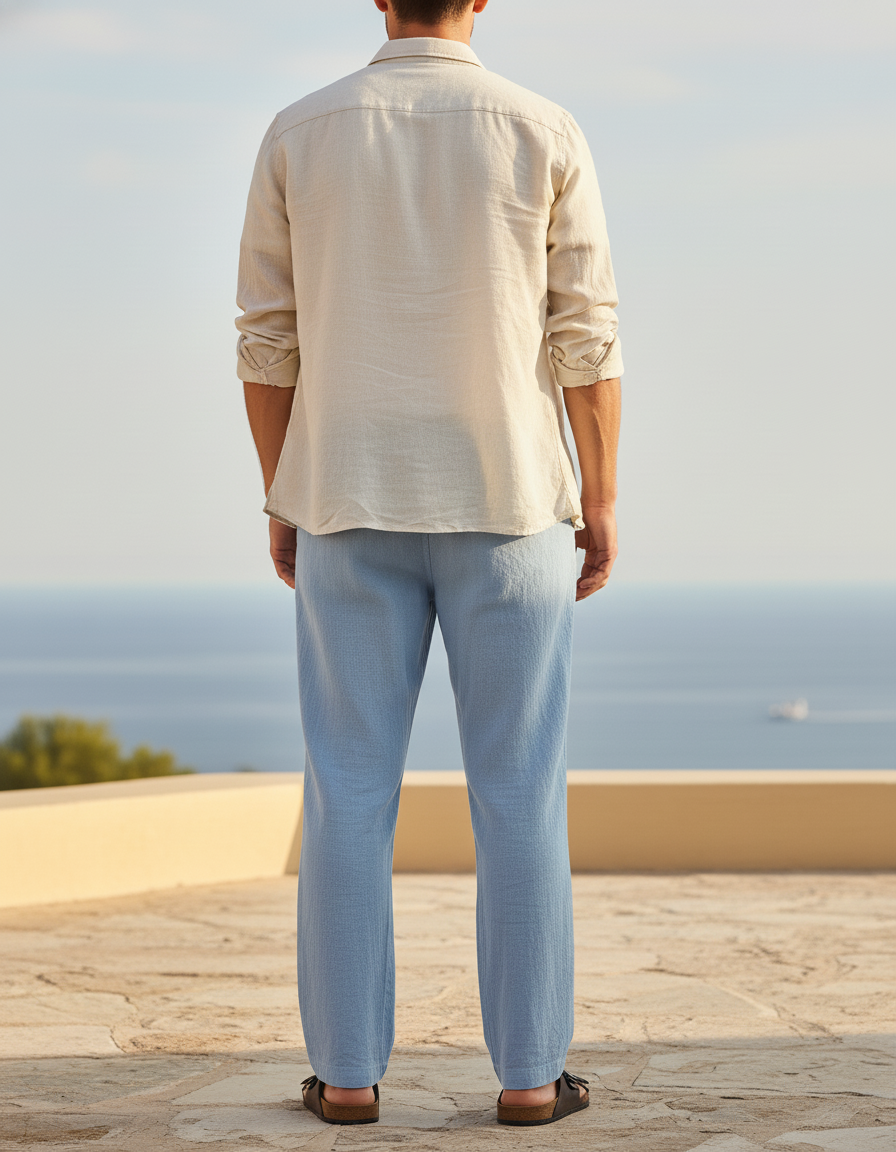 Pantalon En Lin Bleu Ciel Ample Décontracté Homme - vue 2