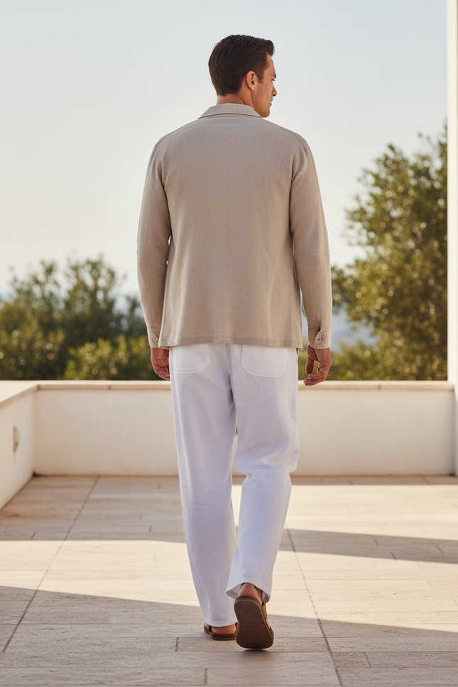 Pantalon En Lin Blanc Ample Cordon Homme Imprimé - vue 2