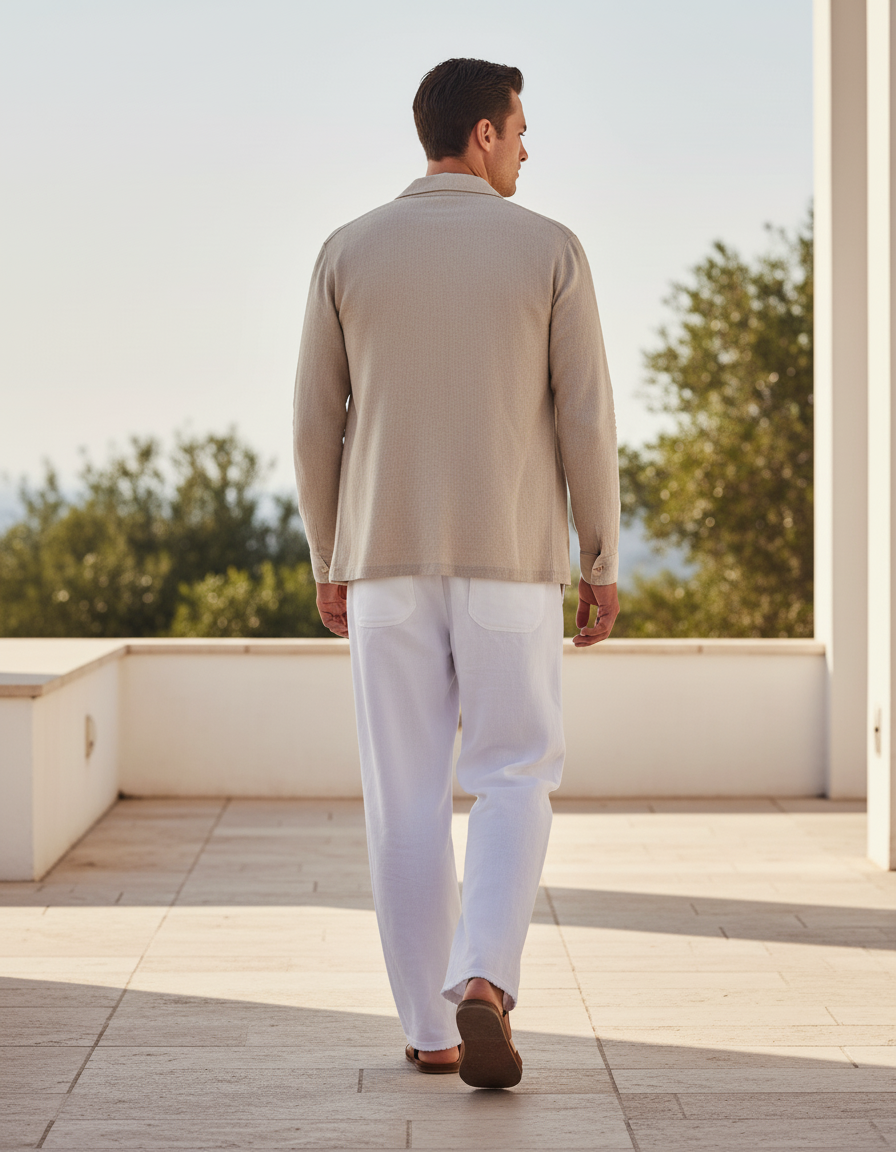 Pantalon En Lin Blanc Ample Cordon Homme Imprimé - vue 2