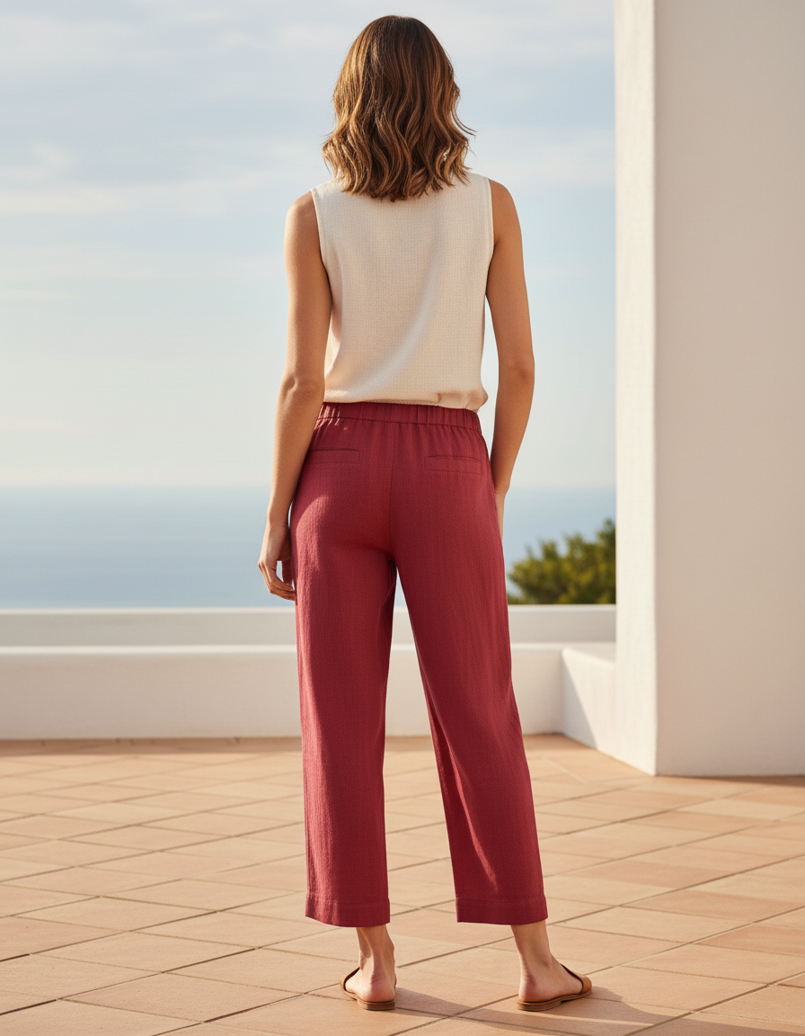 Pantalon En Lin Droit - Bordeaux - vue 2