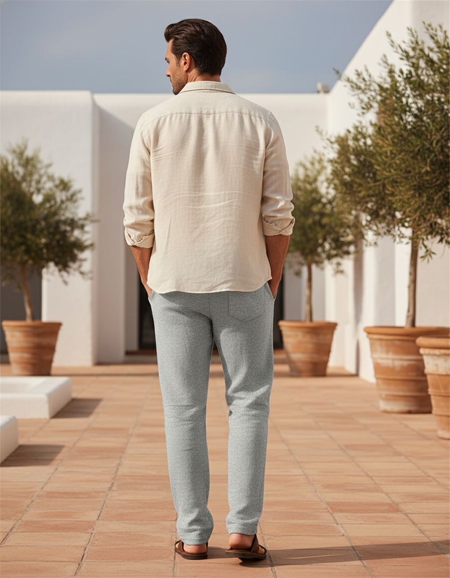 Pantalon En Lin Gris Imprimé Godzilla Ample Décontracté Homme - Molleton - vue 2