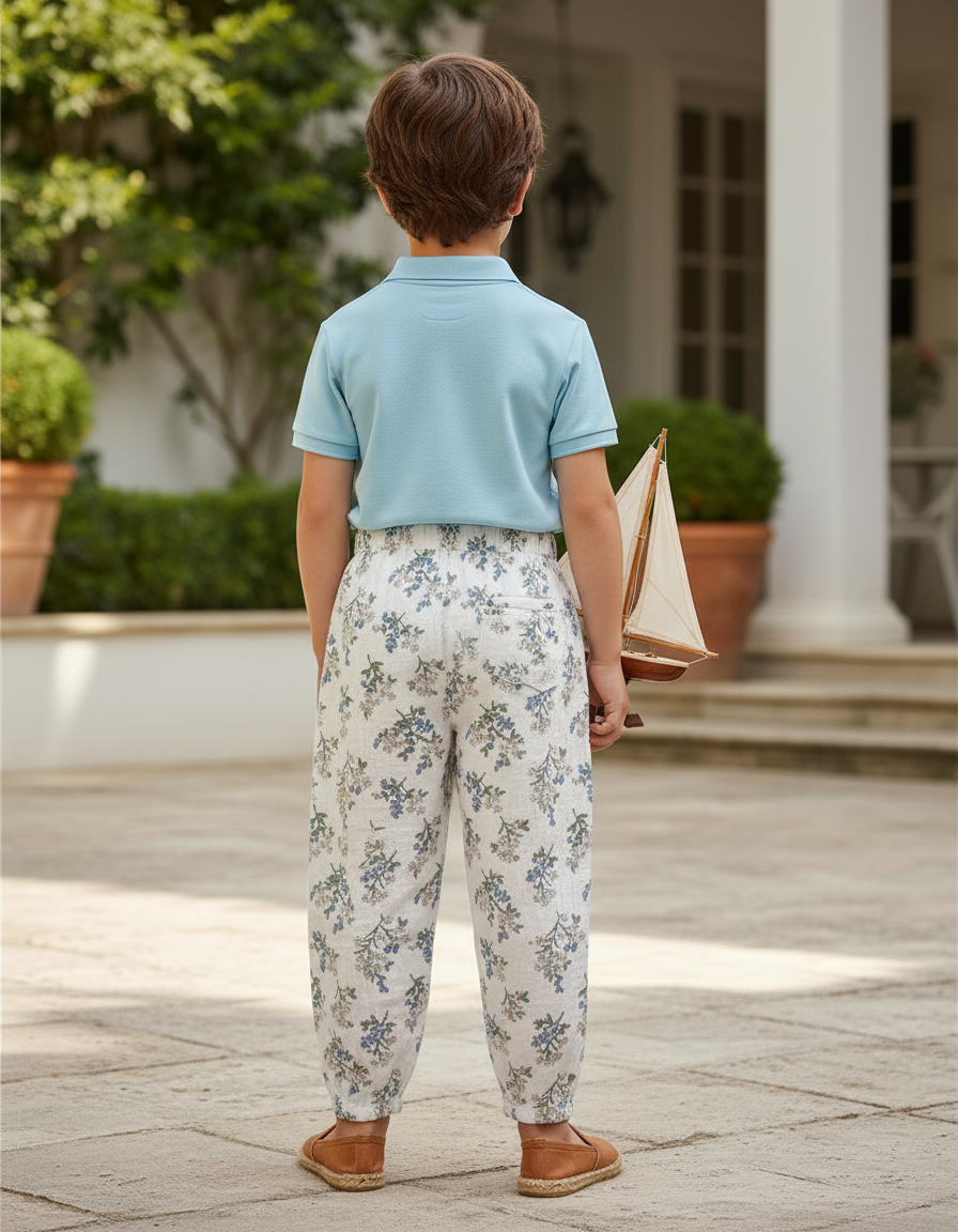 Pantalon Lin Blanc Bleu - Multicolore - vue 2