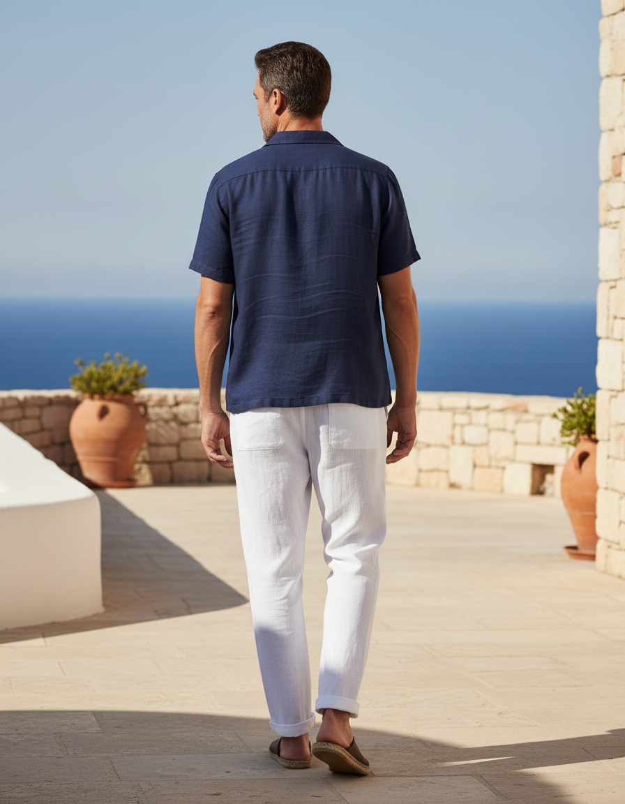 Pantalon En Lin Blanc Décontracté Léger Homme - vue 2