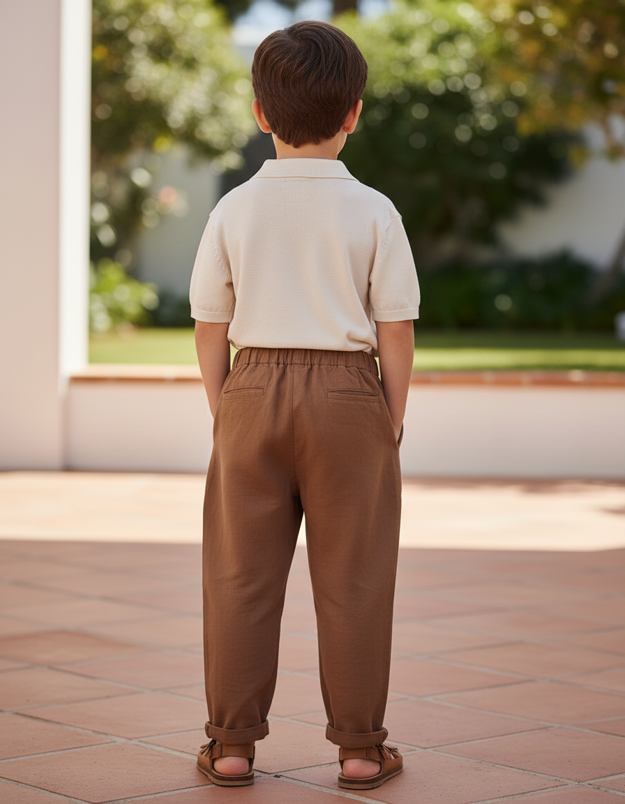 Pantalon En Lin Plissé Marron Ample Garçon Décontracté - vue 2