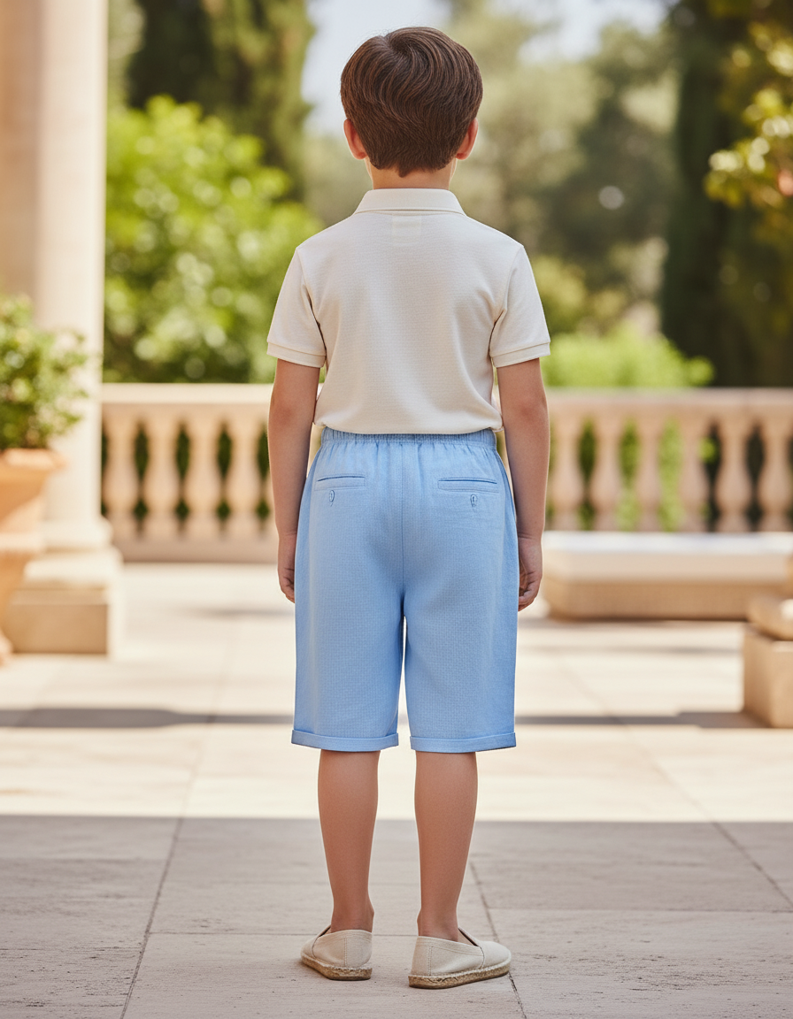 Pantalon En Lin Bleu Ciel Ample Cordon Décontracté Enfant - vue 2