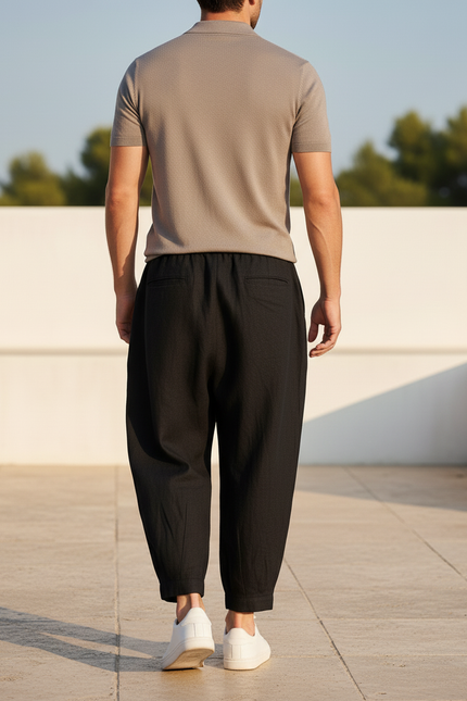 Pantalon En Lin Noir Ample Harem Homme Décontracté - vue 2
