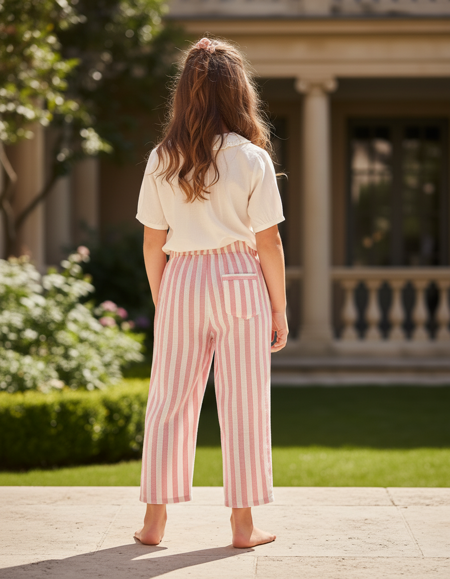 Pantalon Lin Rayé Rose - vue 2