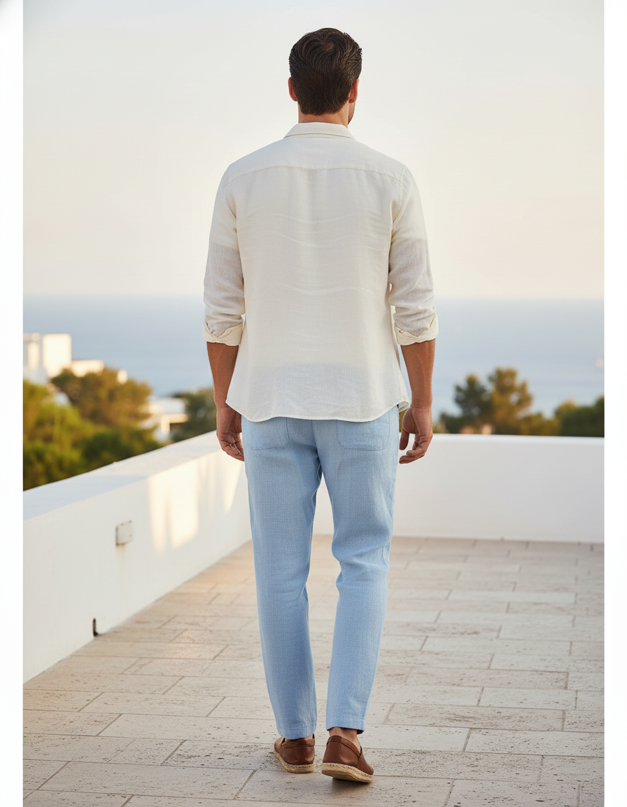 Pantalon Lin Bleu Ciel Homme - vue 2