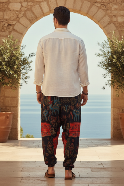Pantalon En Lin Harem Ample Imprimé Ethnique Bohème - vue 2