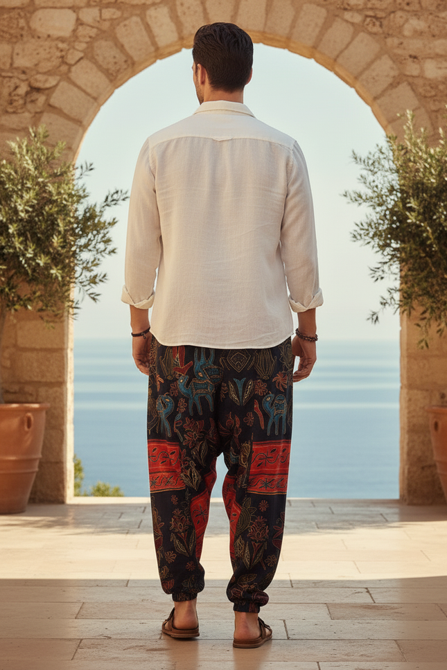 Pantalon En Lin Harem Ample Imprimé Ethnique Bohème - vue 2