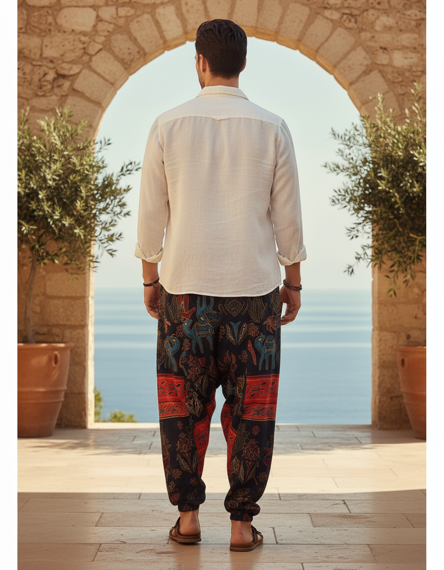 Pantalon En Lin Harem Ample Imprimé Ethnique Bohème - vue 2