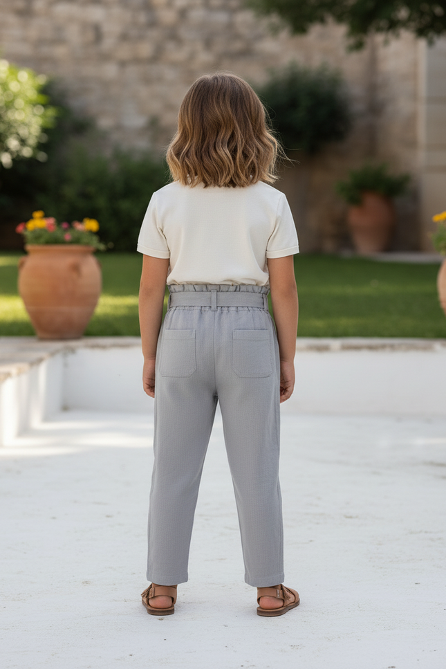 Pantalon En Lin Gris Fluide Fille Élégant Décontracté - vue 2