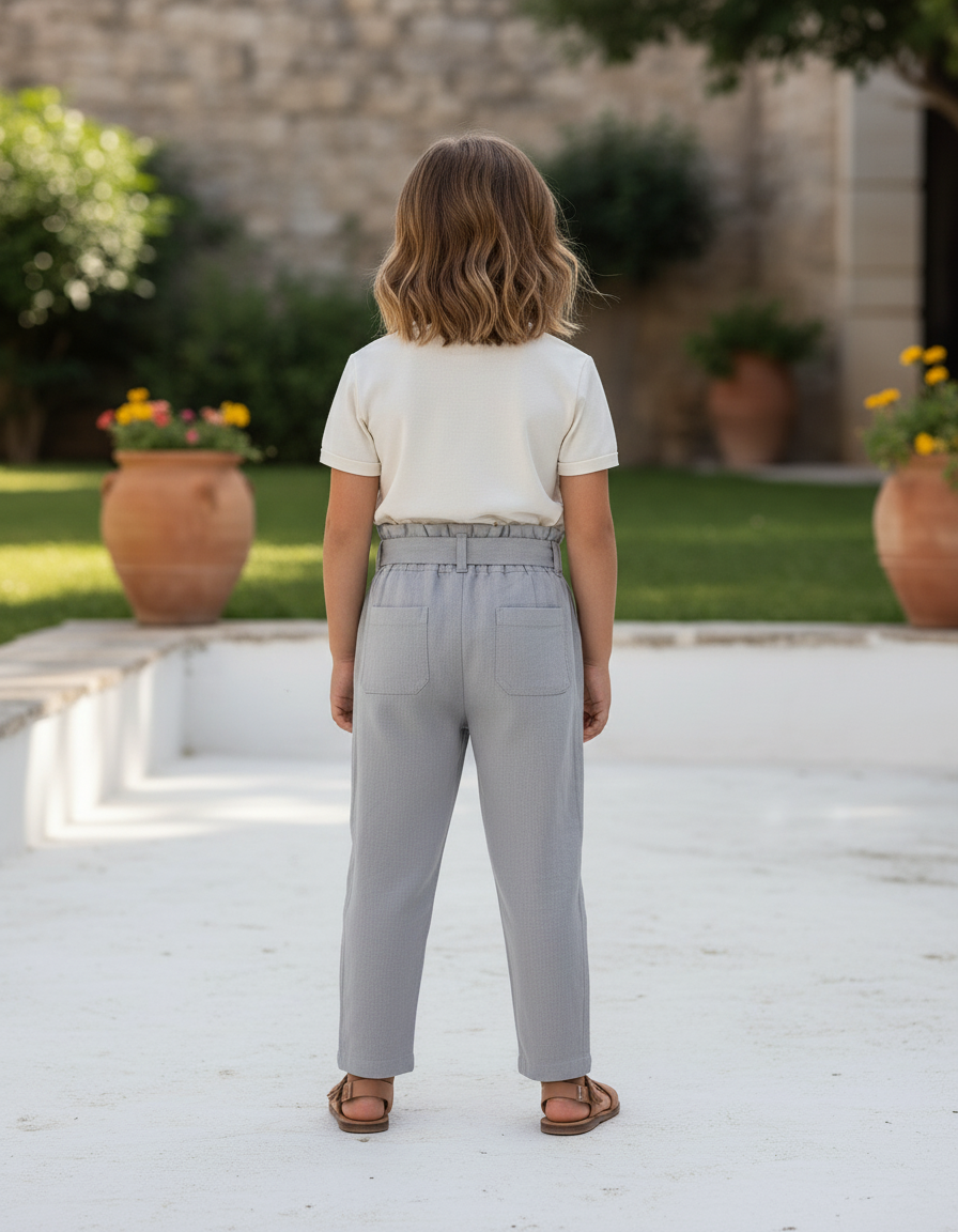 Pantalon En Lin Gris Fluide Fille Élégant Décontracté - vue 2