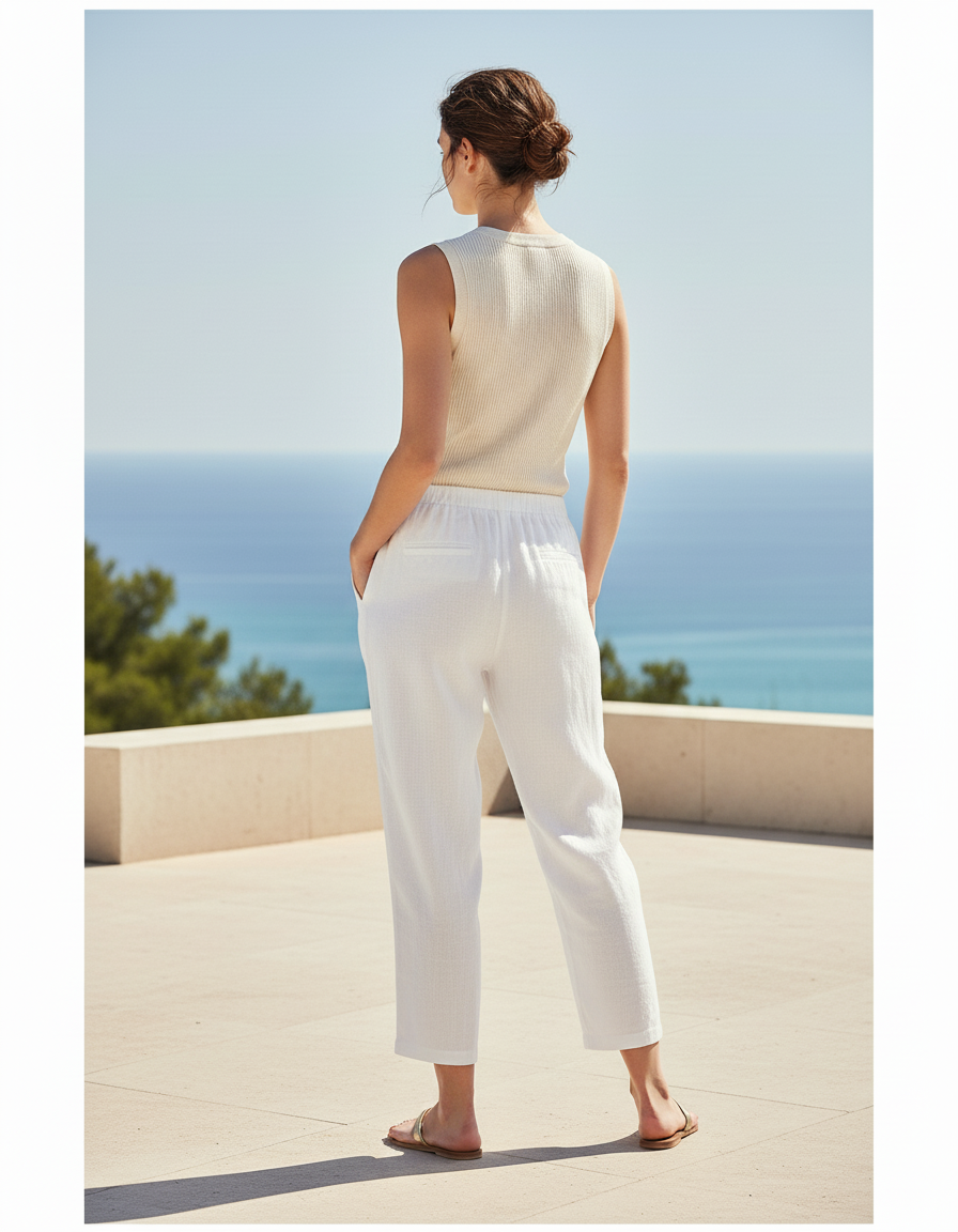 Pantalon En Lin Blanc Ample Léger Femme - vue 2