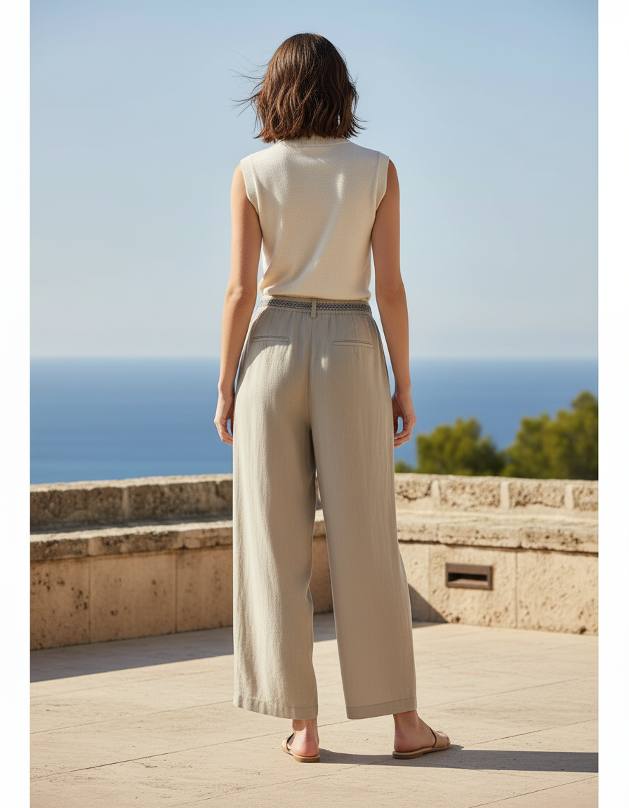 Pantalon Lin Cropped - Beige - vue 2