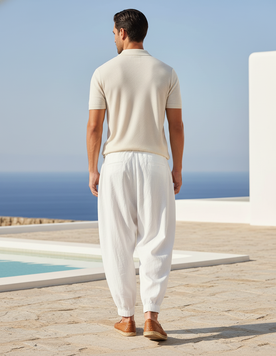 Pantalon En Lin Blanc Ample Décontracté Homme - vue 2