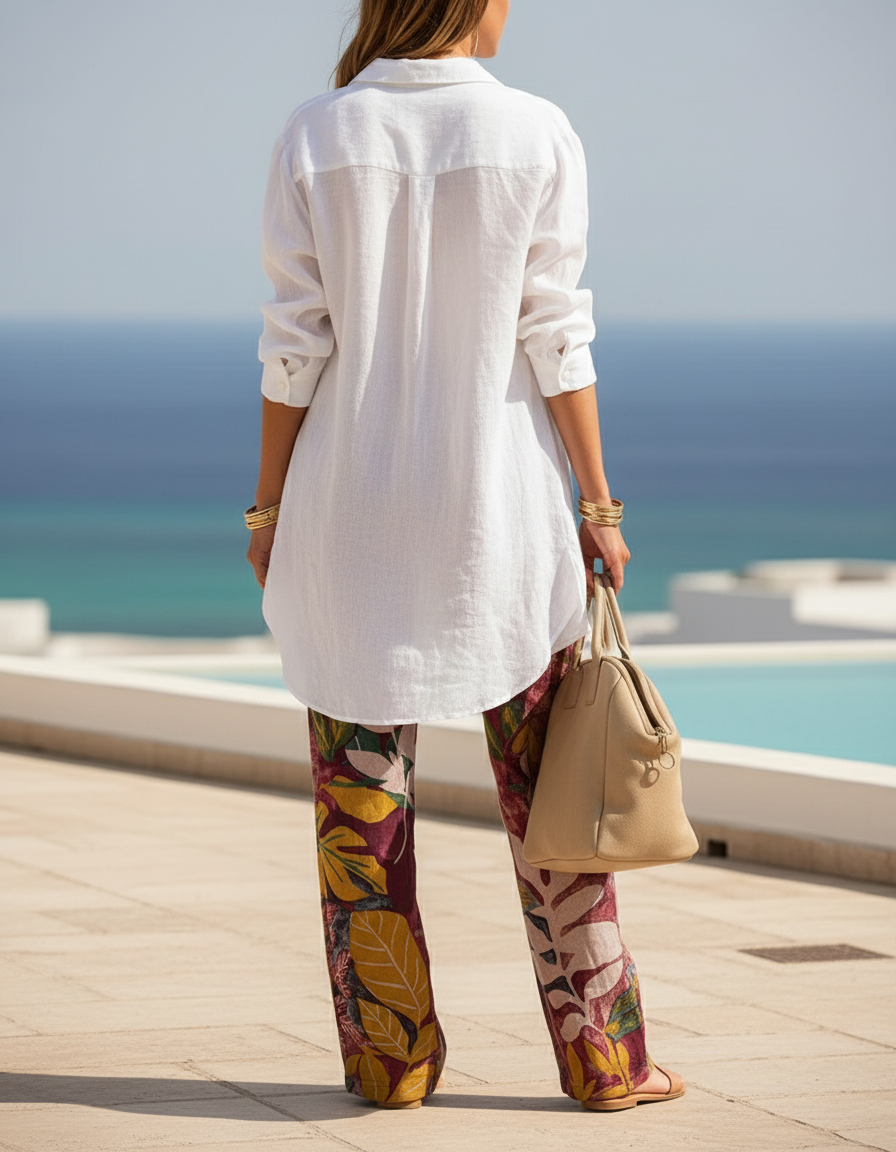 Pantalon En Lin Motif - Multicolore - vue 2