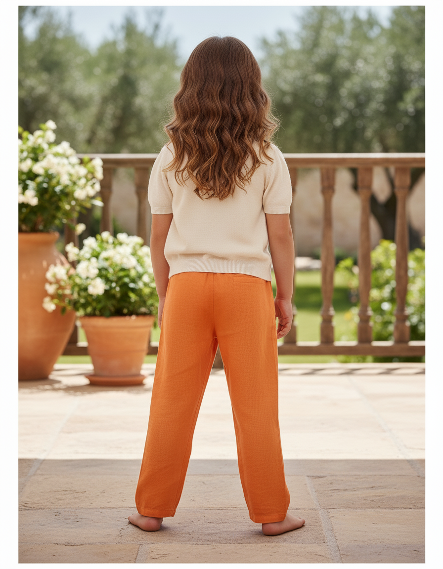 Pantalon En Lin Orange Ample Enfant Léger Fluide - vue 2