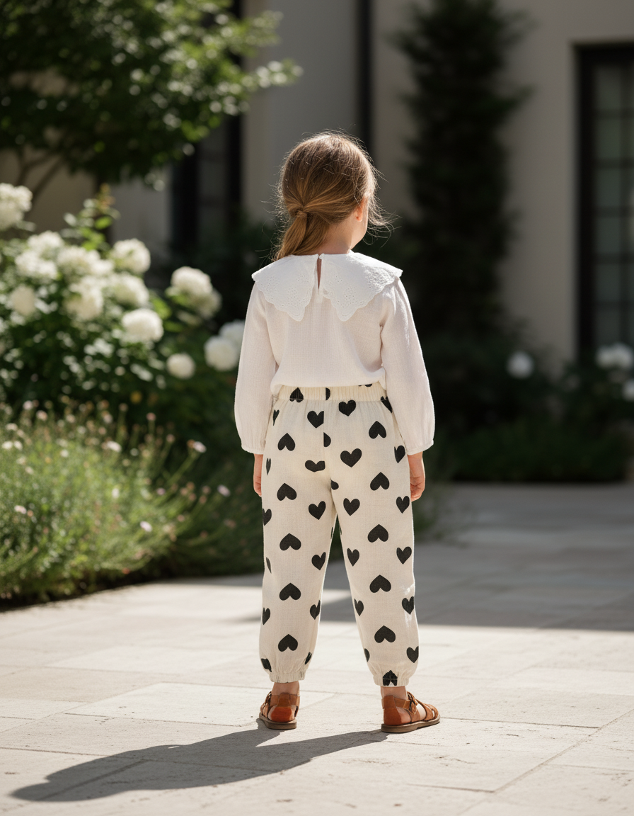 Pantalon En Lin Cœurs Noirs Ample Confortable Enfant - Imprimé - vue 2