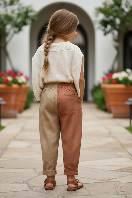 Pantalon En Lin Bicolore Ample Décontracté Enfant - Multicolore - vue 2