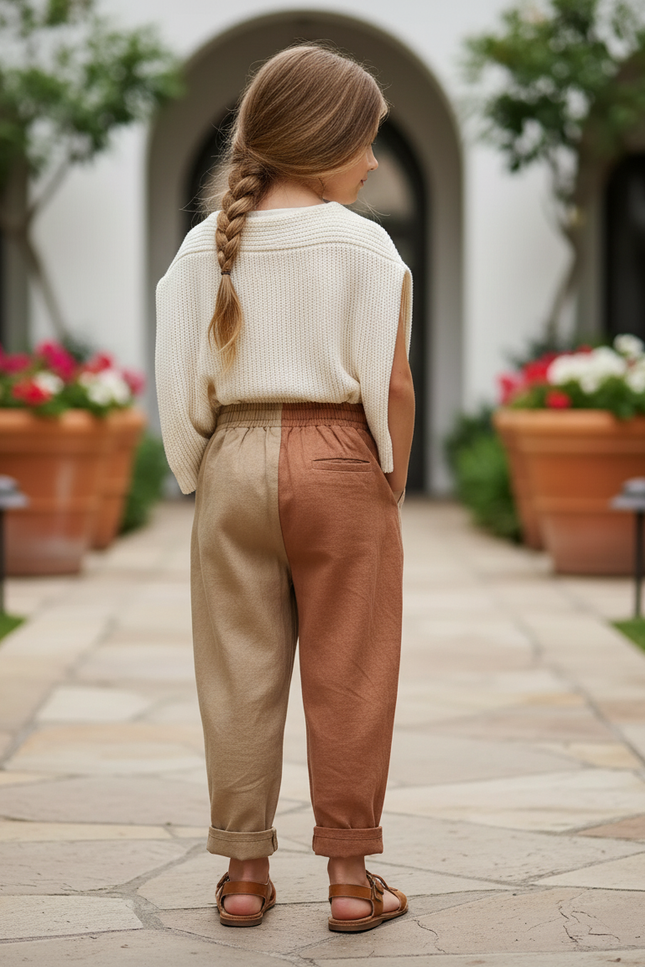 Pantalon En Lin Bicolore Ample Décontracté Enfant - Multicolore - vue 2