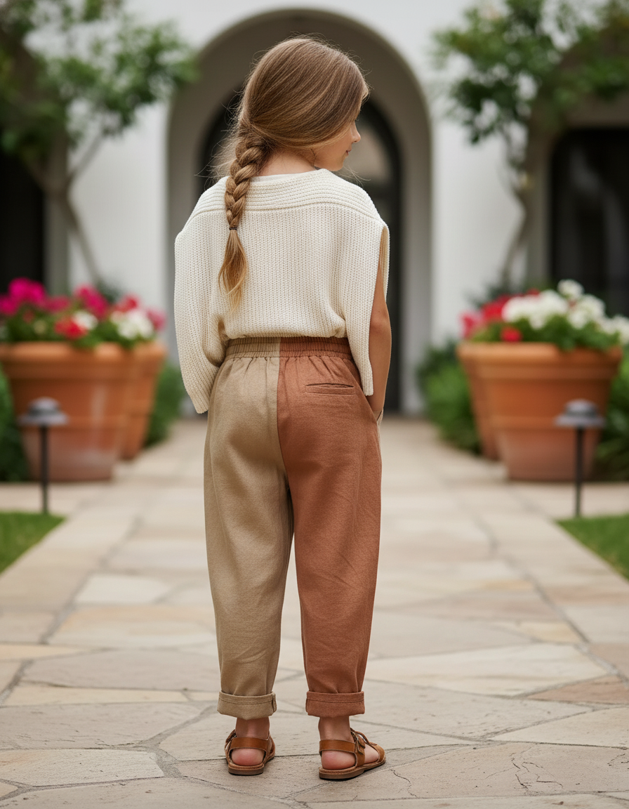 Pantalon En Lin Bicolore Ample Décontracté Enfant - Multicolore - vue 2