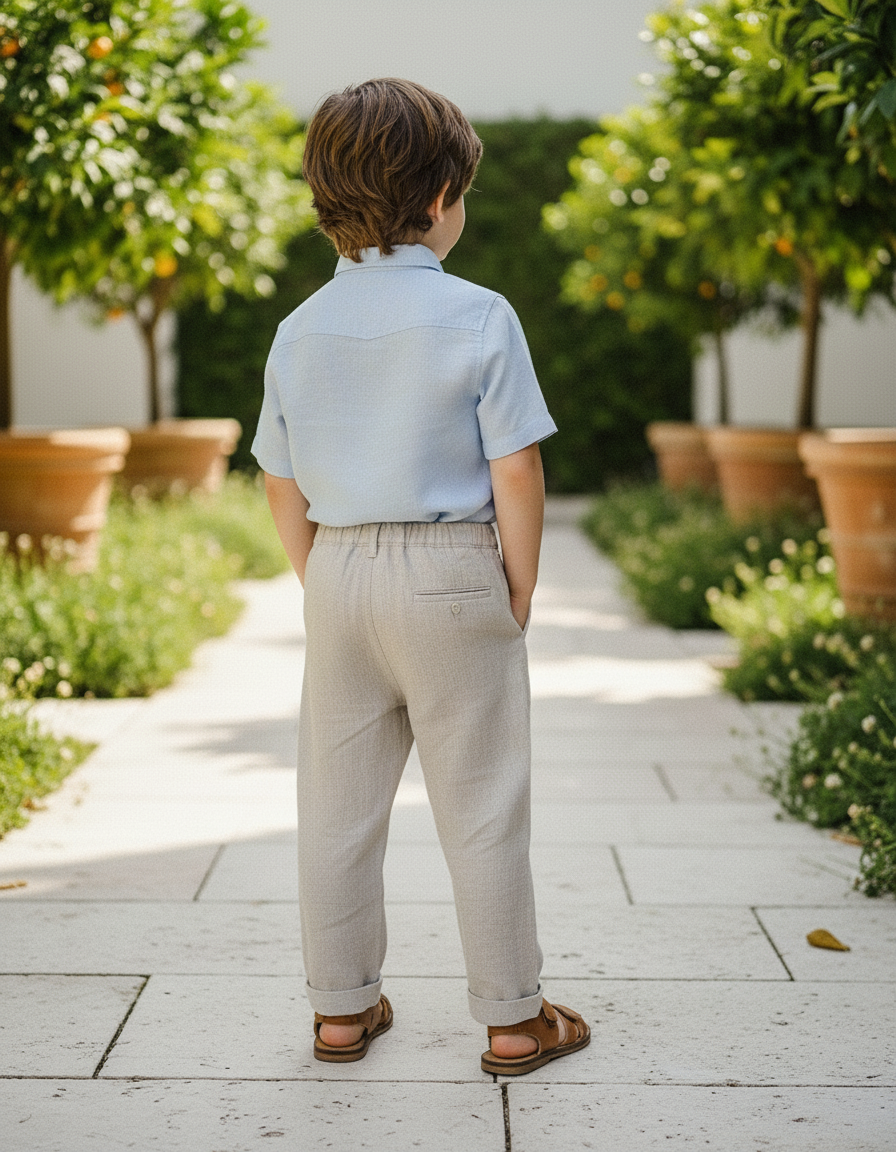 Pantalon En Lin Gris Droit Ample Enfant Décontracté - vue 2