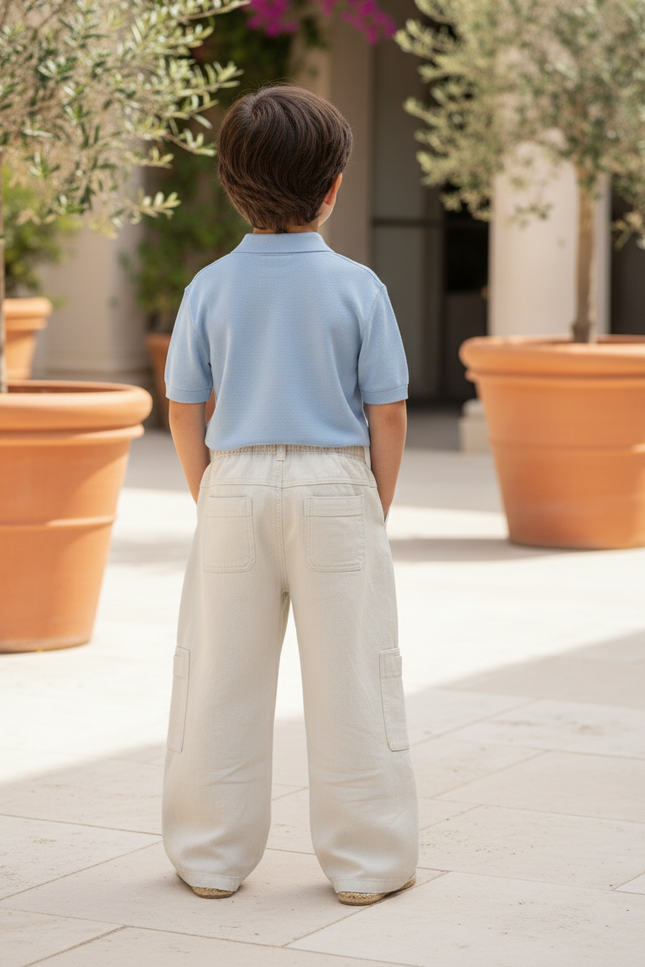 Pantalon En Lin Beige Ample Décontracté Enfant Cargo - vue 2