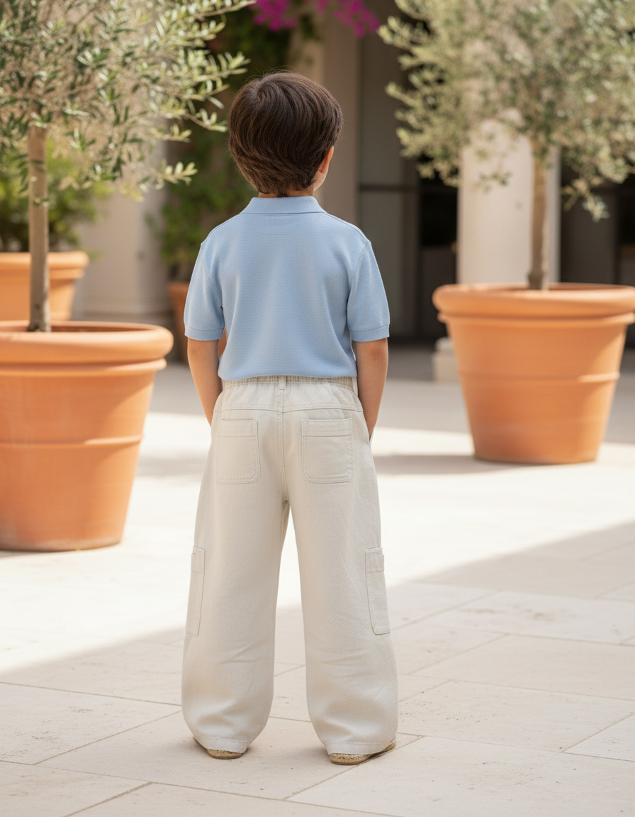 Pantalon En Lin Beige Ample Décontracté Enfant Cargo - vue 2