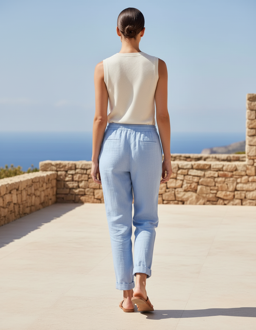 Pantalon Lin Femme Bleu - vue 2
