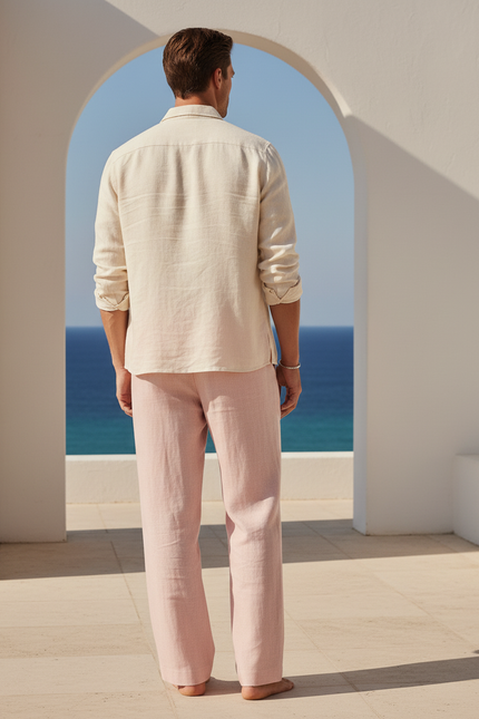 Pantalon En Lin Rose Homme - vue 2