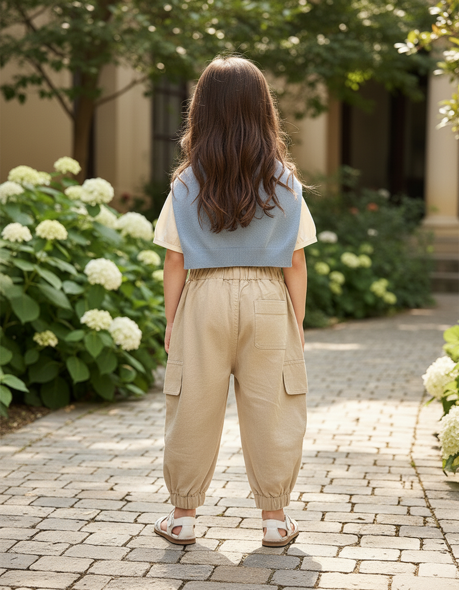 Pantalon En Lin Beige Ample Cargo Enfant - vue 2