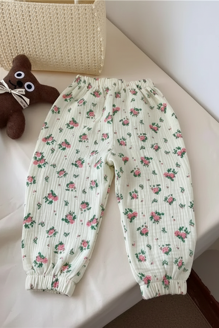 Pantalon En Lin Écru Floral Ample Enfant - Imprimé