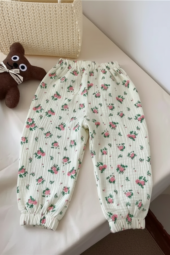 Pantalon En Lin Écru Floral Ample Enfant - Imprimé