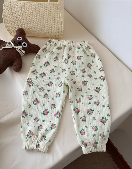 Pantalon En Lin Écru Floral Ample Enfant - Imprimé