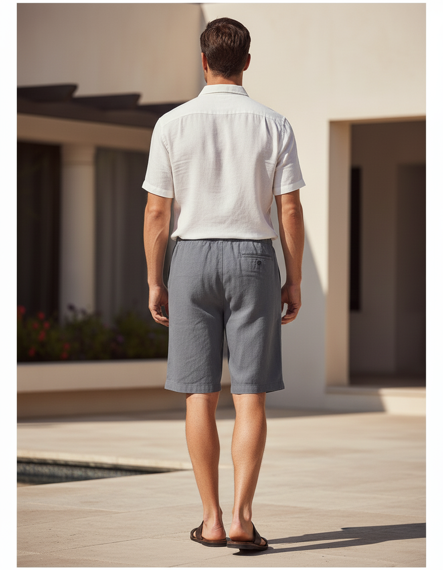 Pantalon En Lin Homme Gris Court Cordon Décontracté - vue 2