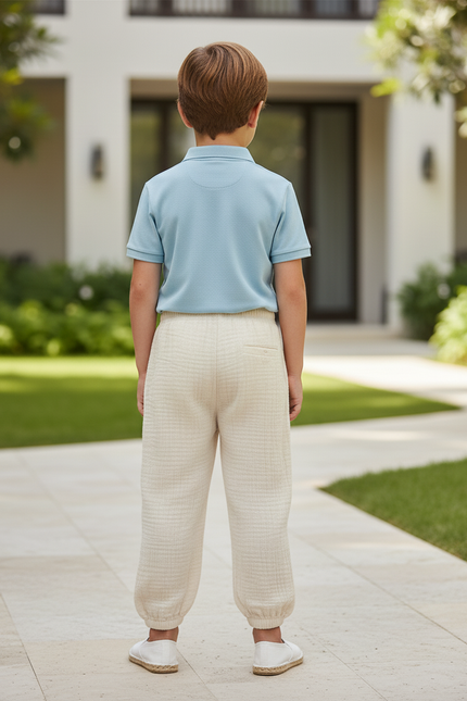 Pantalon En Lin Enfant Crème Ample Décontracté - Beige - vue 2