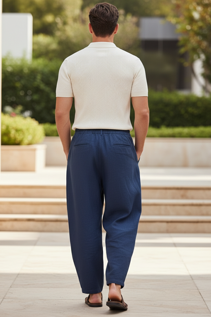 Pantalon Lin Oversize - Marine - vue 2